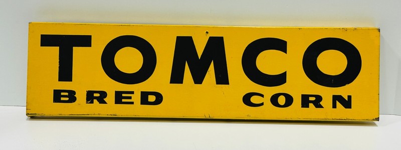 Vintage tin Original Tomco Bred Corn Seed Fence sign 16″ farm collectible DST