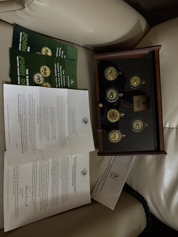 John Deere Collector Pocket Watch Set Agriculture w/ Display Case & Certificates