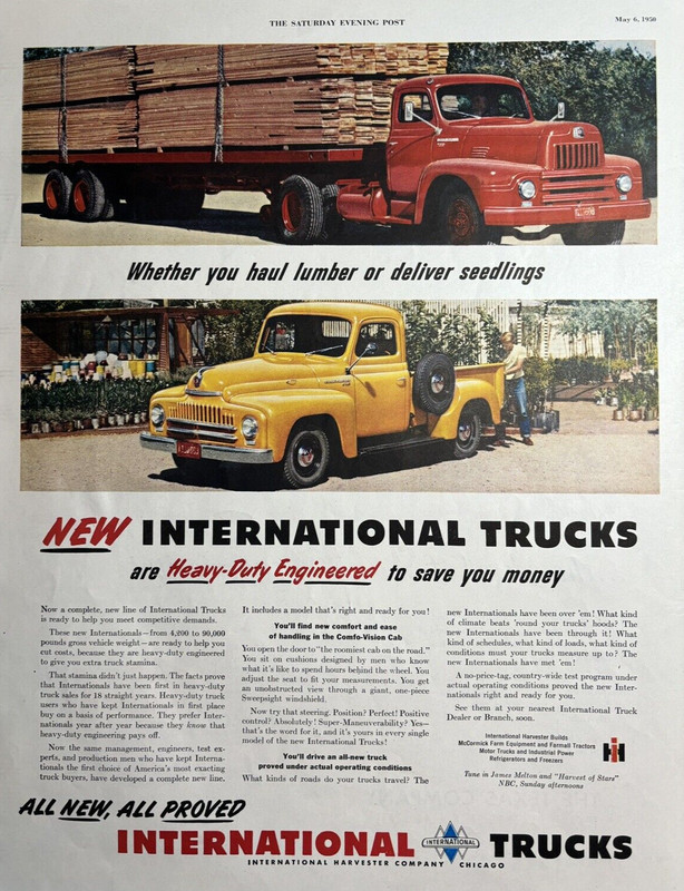 1950 International Trucks Harvester Co Chicago Lumber Heavy Duty VTG Print Ad