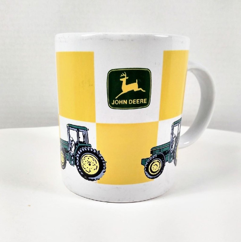 John Deere Tractor Yellow Green Checkered Coffee Mug Cup Gibson 12 ounces gallery