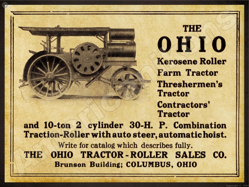 1914 Ohio Tractor Roller Company New Metal Sign: Columbus, Ohio – Ten Ton, 30 HP