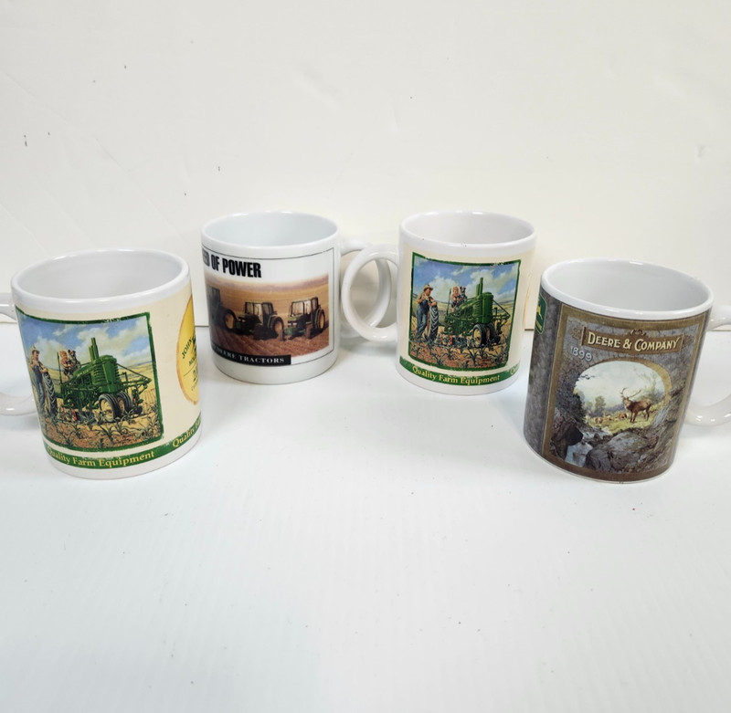 John Deere Coffee Mugs Lot of 4 Licensed Assorted Designs Farm Tractor Cups