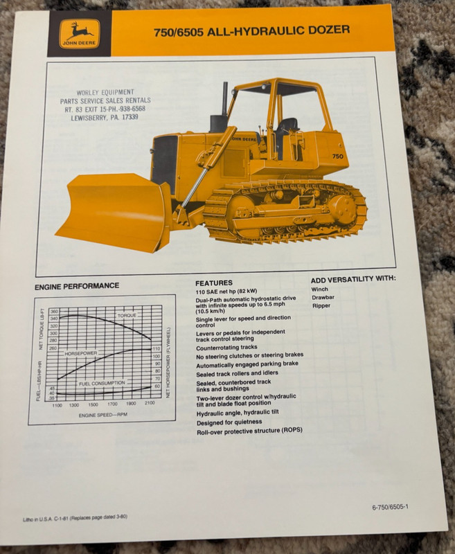 John Deere 750 Crawler 6505 Hydraulic dozer For 1981 Brochure CWPA26
