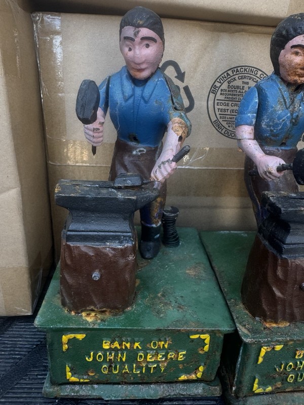 Vintage John Deere Cast Iron Bank "Bank on John Deere Quality" Blacksmith Anvil gallery