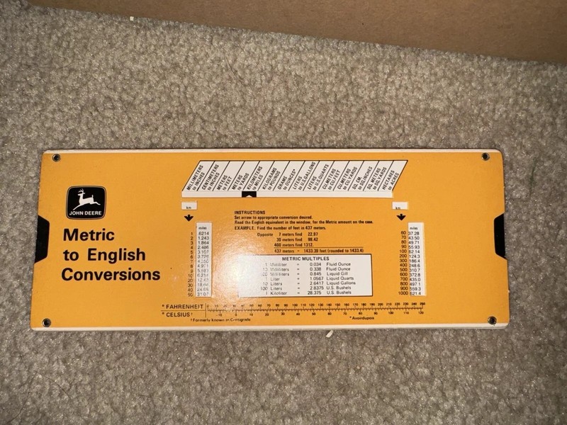 Metric to English Conversions John Deere, Slide Chart