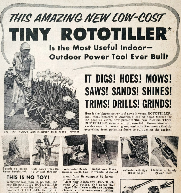 1954 Tiny Rototiller Advertisement Garden Farming Agriculture Tool Vintage DWF27