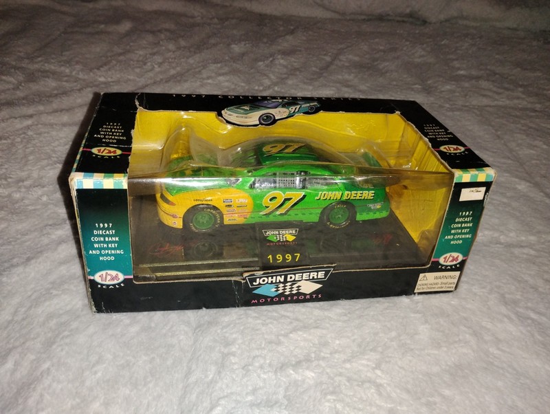 JOHN DEERE CHAD LITTLE 1998 COLLECTOR SERIES NASCAR #97 CAR BANK – DISPLAY BASE