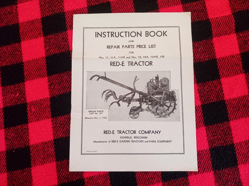 1950 Red-E Garden Tractor Instruction Book Parts List Farm Brochure
