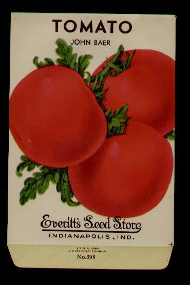 1940’s TOMATO JOHN BAER LITHO SEED PACKET- EVERITT’S SEED, INDIANAPOLIS,IND