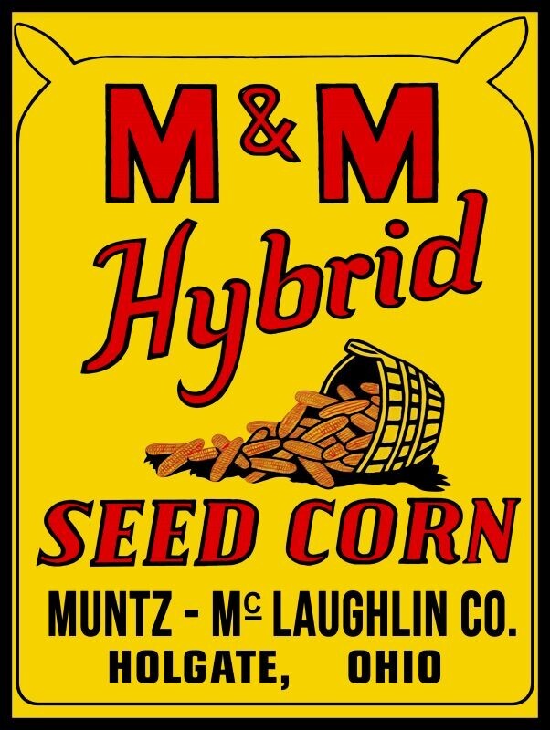 M&M Hybrid Seed Corn – Muntz McLaughlin Holgate, OhiO NEW Sign 18×24″ USA STEEL