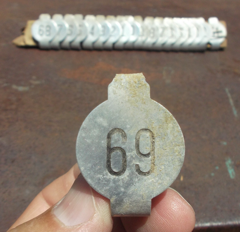 1952 VAUGHAN, MISS. CATTLE BRAND *DIAMOND P* REGISTER LETTER + 19 Old Ear Tags