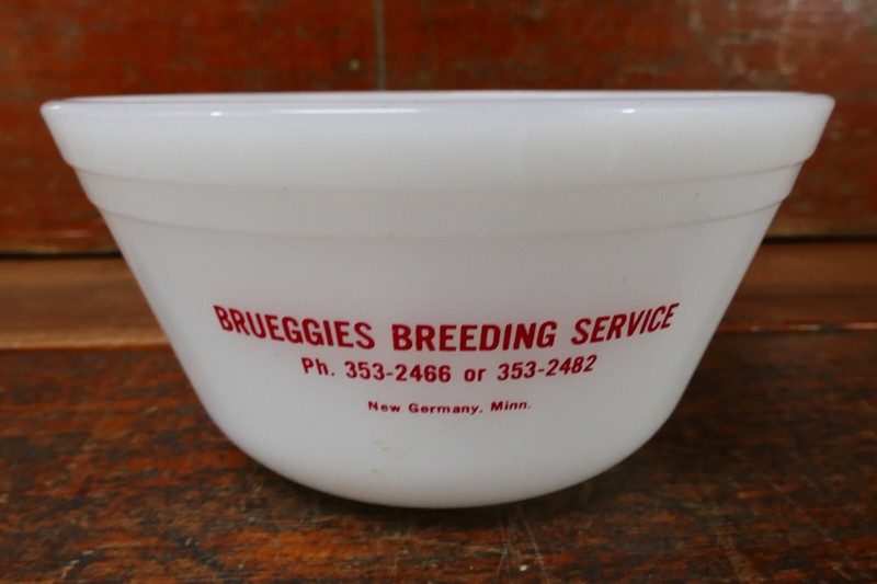 Vintage Brueggies Breeding Service New Germany MN Federal Glass Advertising Bowl