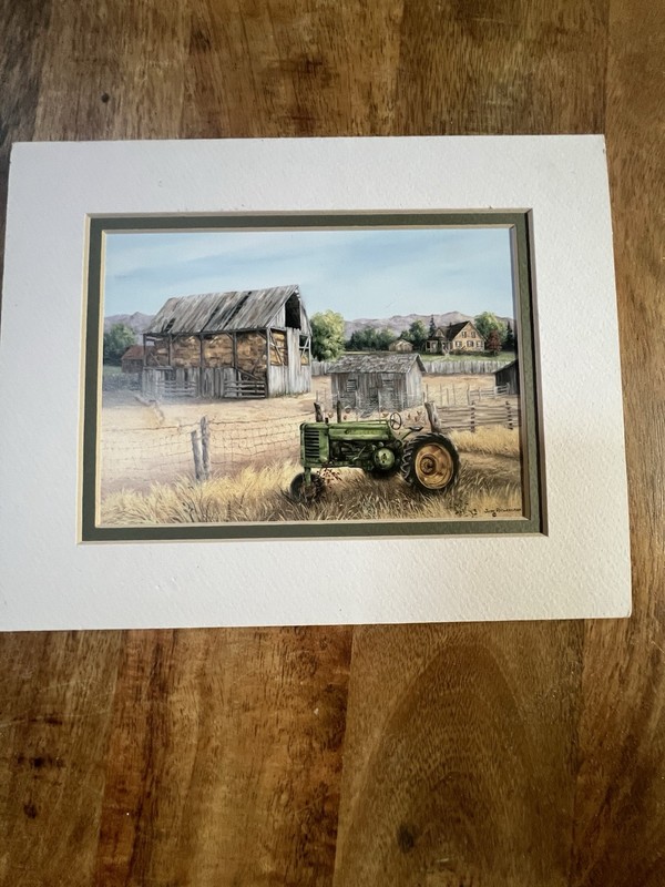 John Deere Tractor Hay Scene Matted Art Print Judy Richardson 10×8