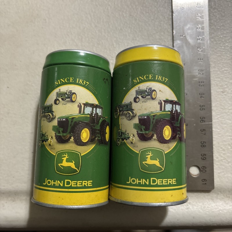 John Deere Tin Salt and Pepper Shakers 4″ tall Pre-owned, Never Used