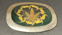 Belt bucket with pot plant graphic green and yellow colors 3 6/8” X 2 6/8” Rare