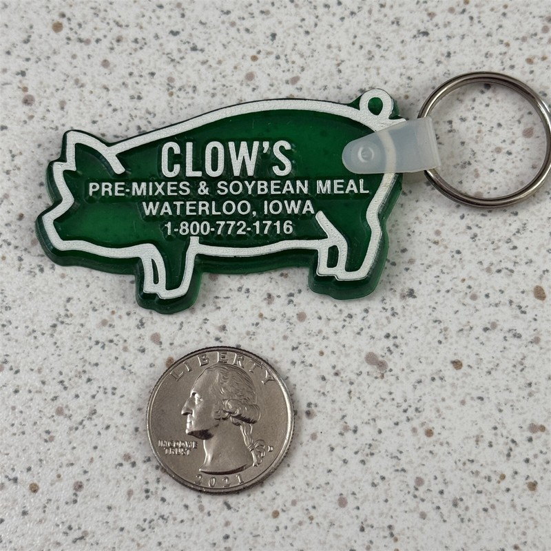 Clow’s Pre-Mixes & Soybean Meal Waterloo Iowa Pig Farming Keychain Key Ring