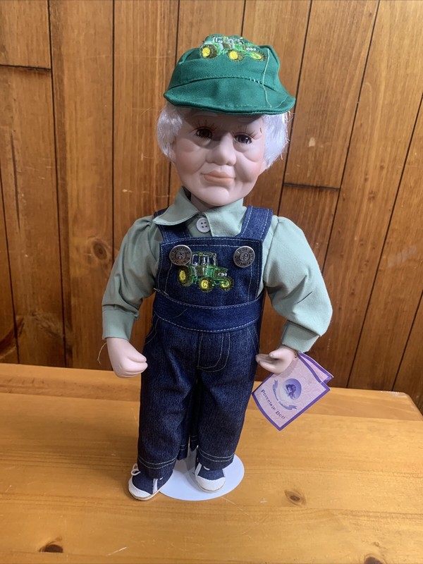 Vtg John Deere Grandpa Porcelain Doll 17″ Rare Grandpa Farmer Ctis Error In Tag