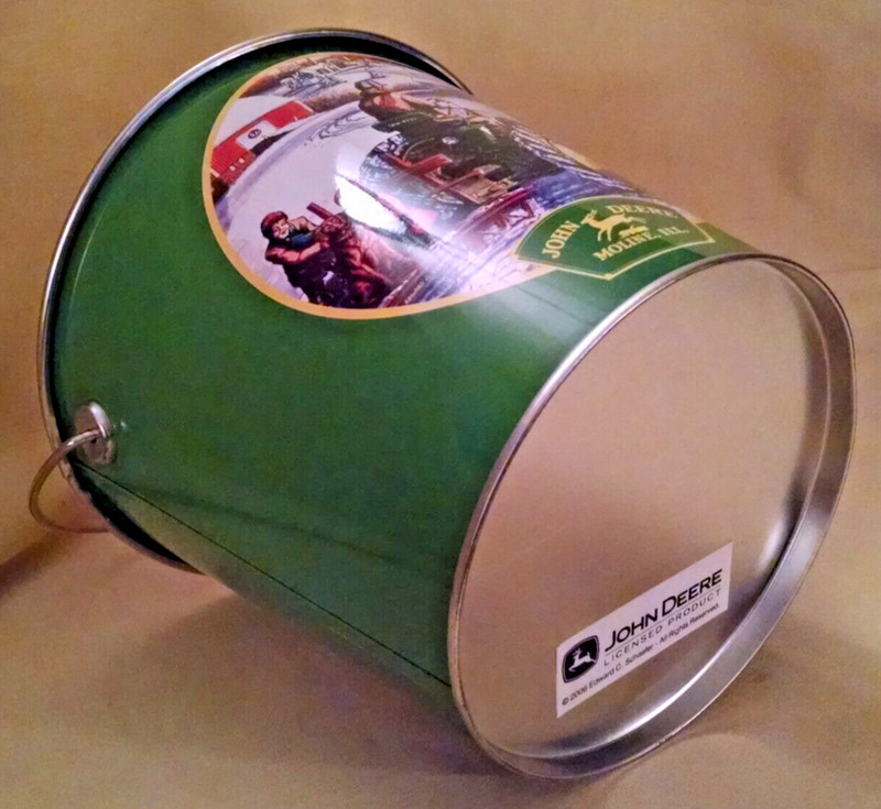 JOHN DEERE TRACTOR TIN PLANTER BUCKET EDWARD SCHAEFER 2006 CHILDREN DOG SNOW. gallery