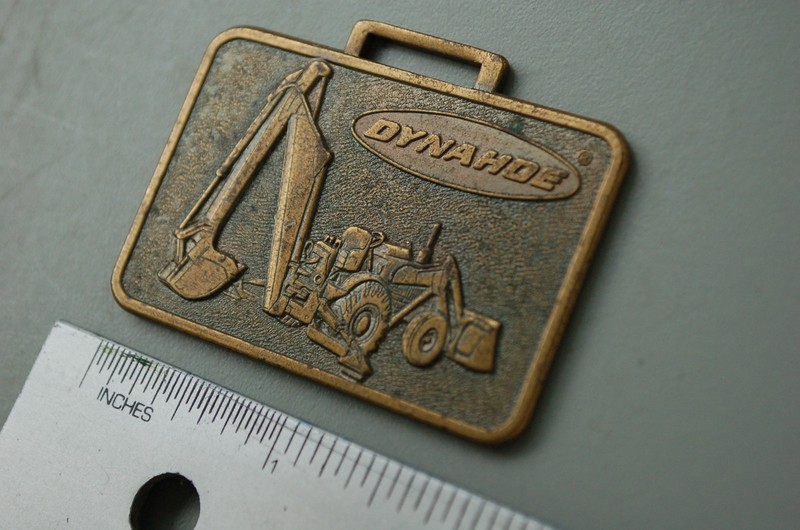 DYNAHOE BACKHOE LOADER Vintage Watch Fob advertising tractor brass plated gift