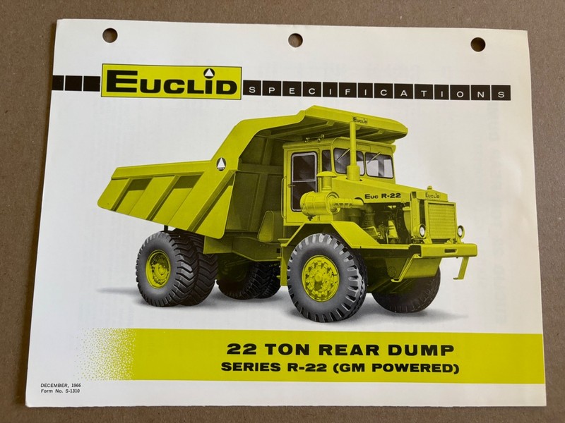 Vintage Euclid R-22 GM Powered Dump Truck Specifications Sales Brochure