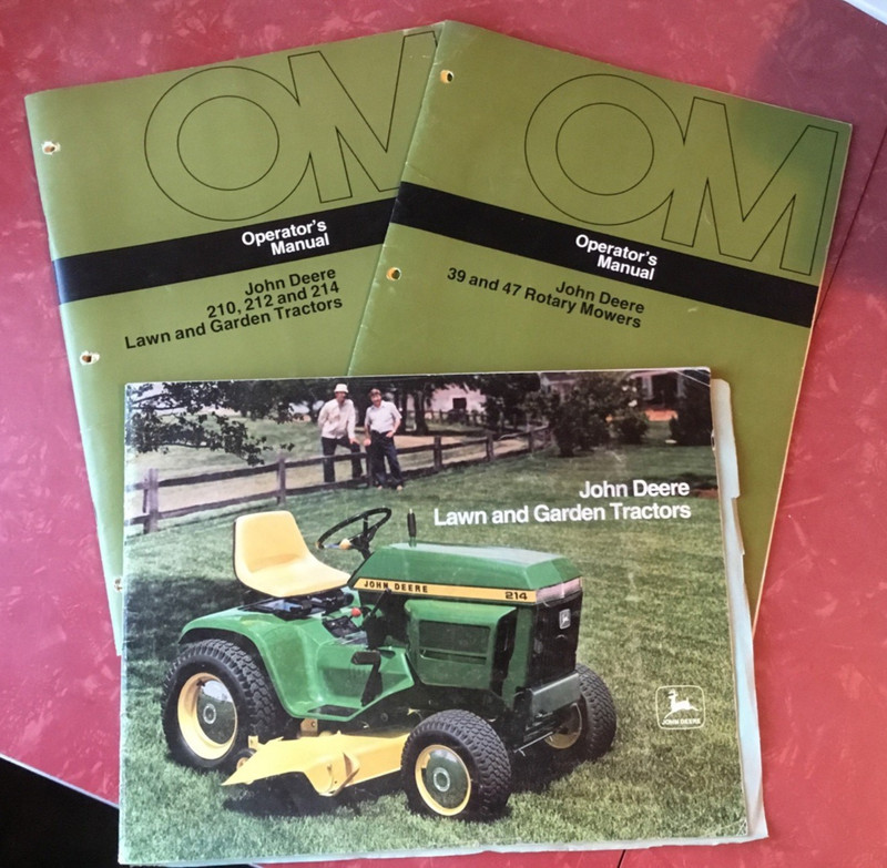 214 JOHN DEERE LAWN and GARDEN TRACTOR OWNERS MANUAL and BROCHURE, NICE!