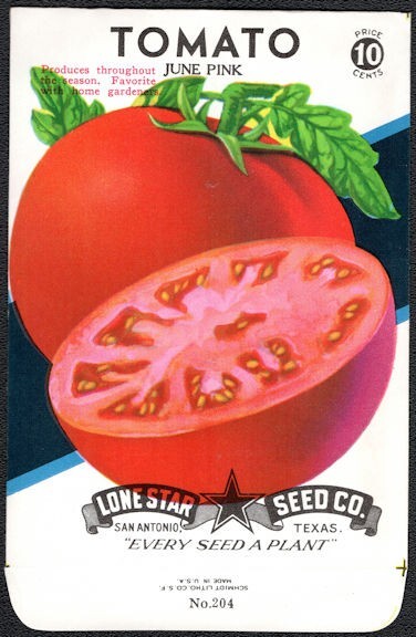 Vegetable Seed Pack Empty Lone Star Vintage Texas June Pink Tomato 1940’s NOS