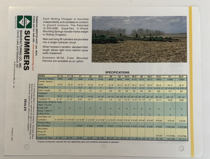 Summers Hydraulic Fold Rolling Chopper 2010 Sales Brochure Agriculture Farm Tool gallery