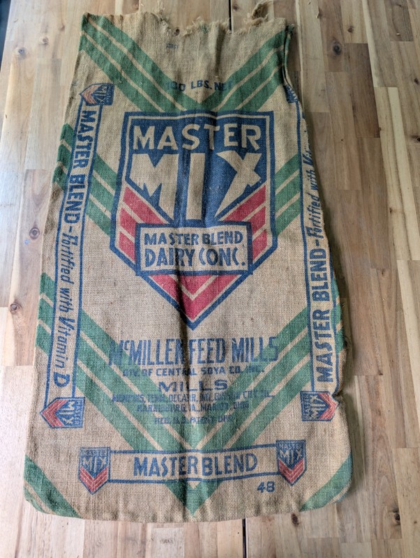 Vintage Master Mix Master Blend Dairy McMillen Burlap 100lb Feed Sack Bag Seed gallery