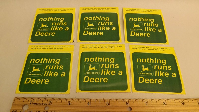 6 piece lot Vtg John Deere “Nothing Runs Like a Deere” Decals/Stickers 3″ Sqaure