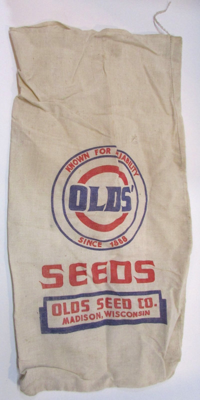 Primitive Antique 1920’s Sack Olds’ Seeds Madison WI Wisconsin 10×18 Cotton Bag