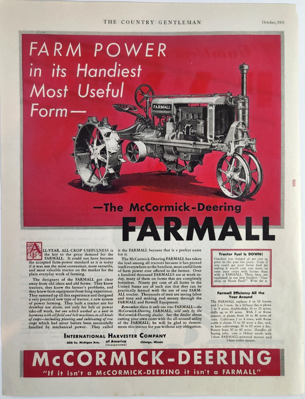 International Harvester Farmall Tractor McCormick Deering 1931 Ad Magazine Print gallery