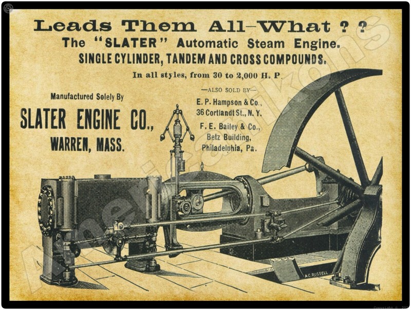1895 Slater Engine Company New Metal Sign: Steam Engines – Warren, Massachusetts