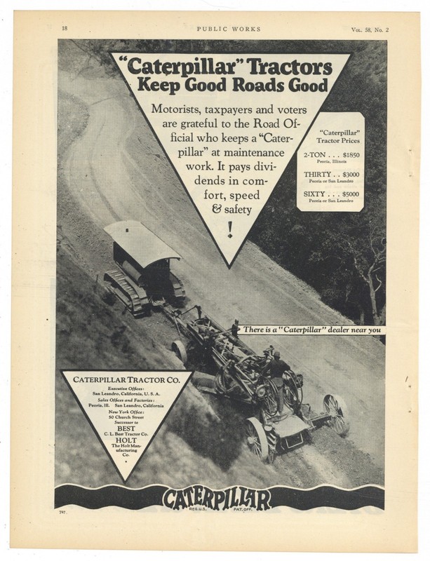 1927 Caterpillar Tractor Ad: Cat Tractors Keep Good Roads GOOD! Dealer Near YOU