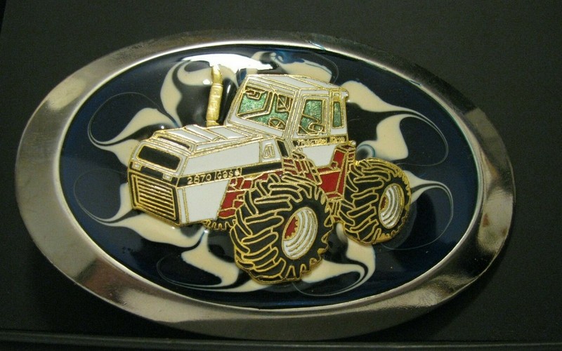 Case 2870 Traction King 4WD Tractor Blue Cloisonne Collectible Belt Buckle farm