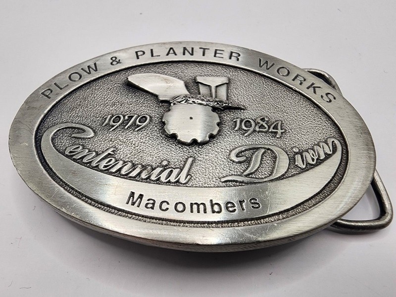 Vintage Belt Buckle 1984 Plow & Planter Works Macombers
