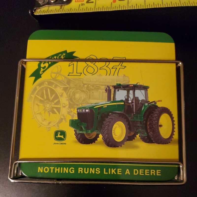 John Deere Metal / Cork Set Of 4 Coasters In Metal Rack ” GREAT COLLECTIBLE “