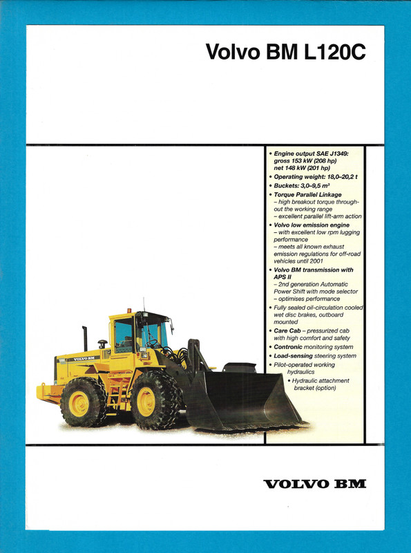 VOLVO BM L120C LOADER 6 PAGE FOLDOUT TYPE BROCHURE 1995