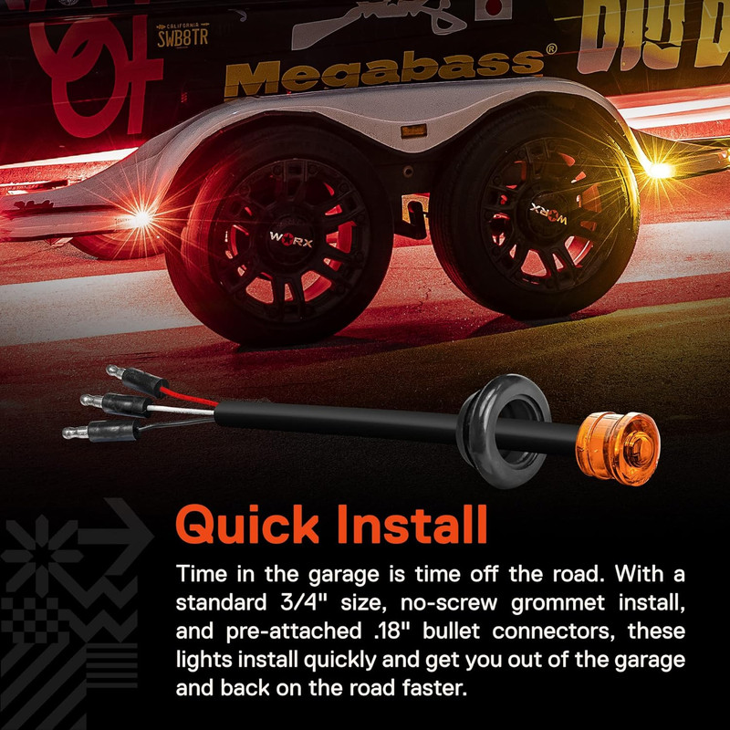 TRUE MODS 10Pc 3/4" Inch round Amber Trailer 12V LED Marker Light [3 Wire/Drl & gallery
