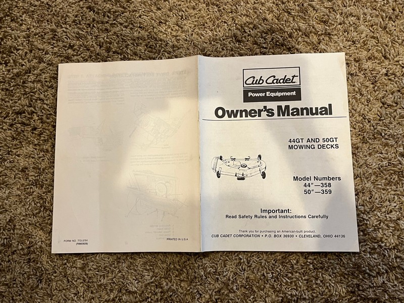 X2 CUB CADET OWNER'S MANUAL 38" LAWN TRACTOR DECK MODEL # 441 772-4067