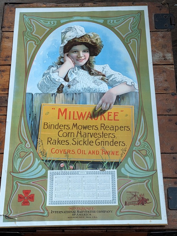 Milwaukee Leads International Harvester Oil Advertising Lithograph Sign Calendar gallery