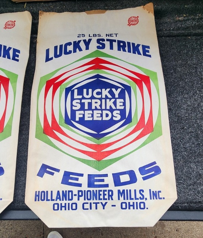 2 vintage Lucky Strike Feeds empty bag, 25 pound size, home decor bag Ohio City gallery
