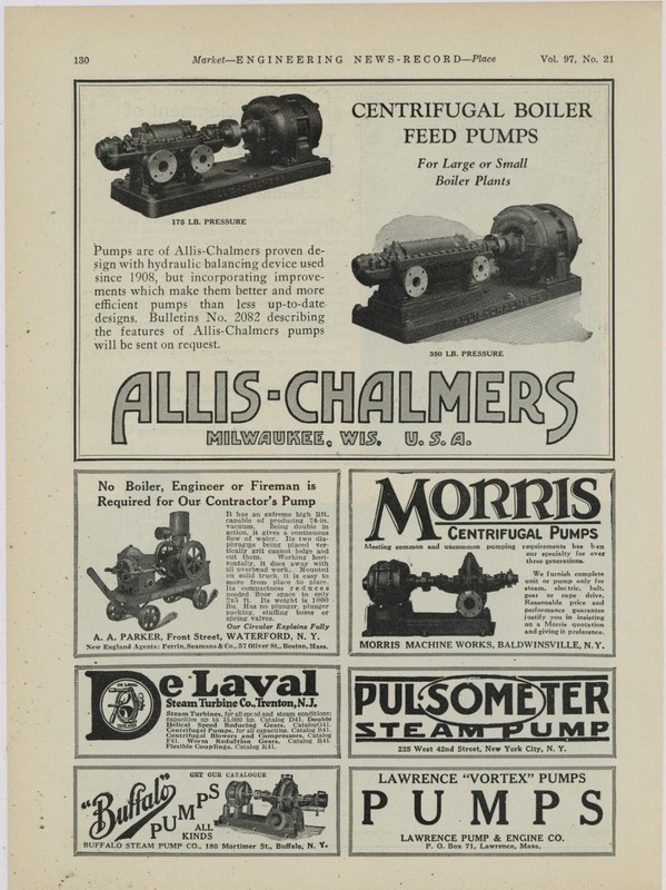 1926 Allis Chalmers Ad: Centrifugal Boiler Feed Tubes 175 to 350 LB Pressure