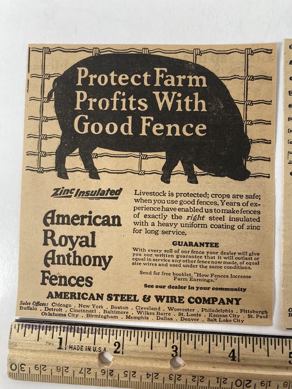 1927 American Royal Anthony Fences Steel Wire Co Vintage Print Ads Pig Farming gallery