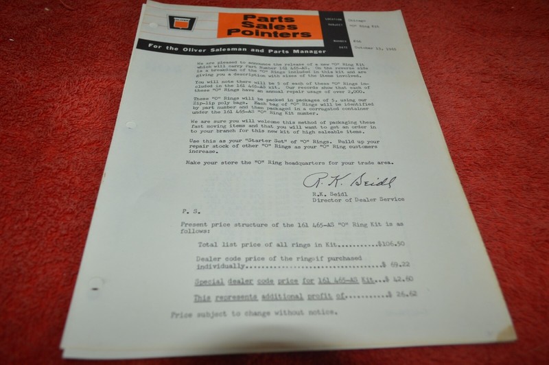 Oliver Tractor Right Hand PTO Lever Sale Notes Dealer's Brochure GDSD8