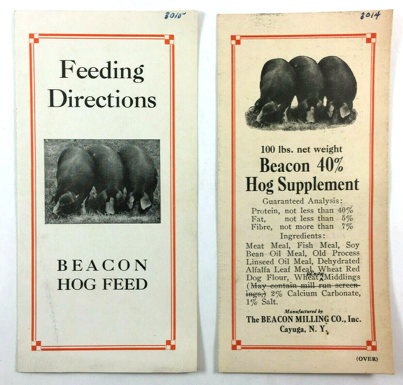 Beacon Milling Co Hog Feed Brochures Cayuga New York 1930s