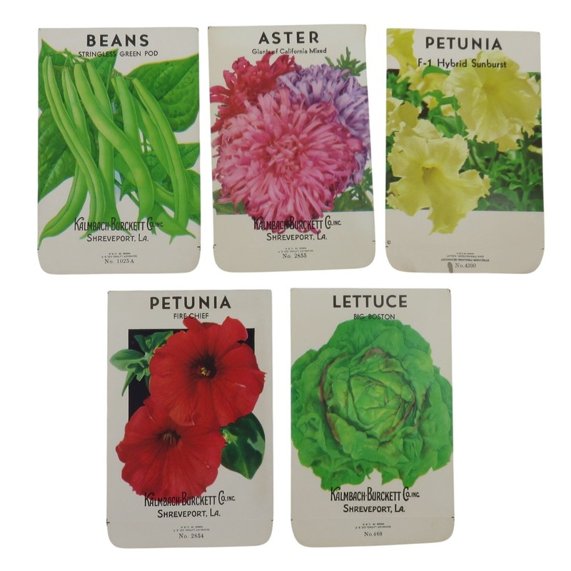 VTG Set of 5 Flower Vegetable Seed Packets EMPTY Botanical Garden Decor Farm