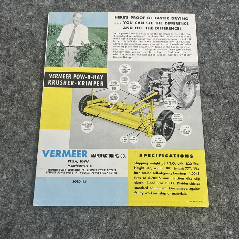 Vtg Original 1960's VERMEER MANUFACTURING CO Pow-R-Hay Krusher Krimper Brochure gallery