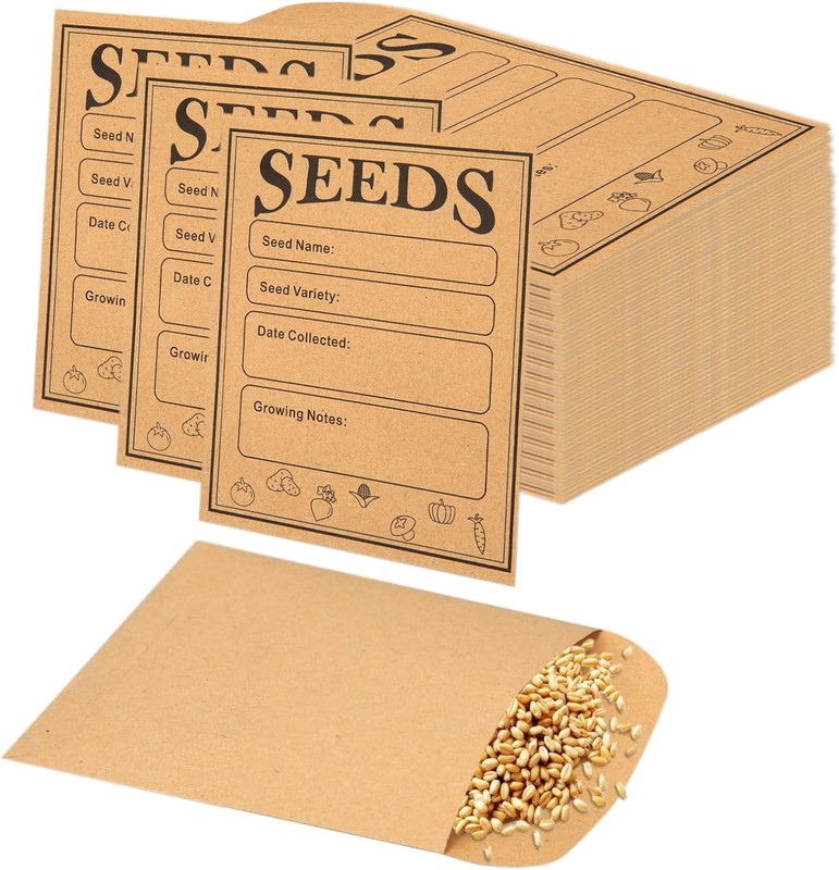 150pcs Seed Saving Envelopes 4.7×3.1in Kraft Paper Storage Packets Garden