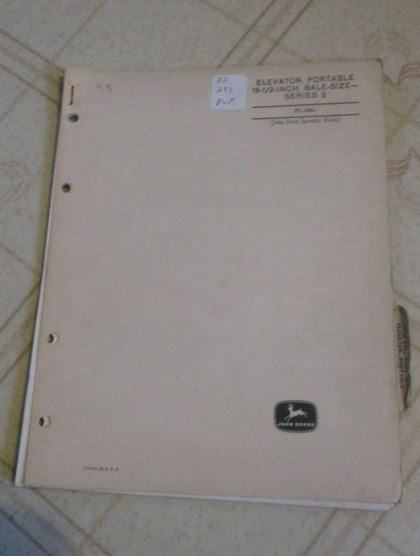 John Deere 18 1/2 inch bale size series 3 elevator Parts Catalog Manual PC-380