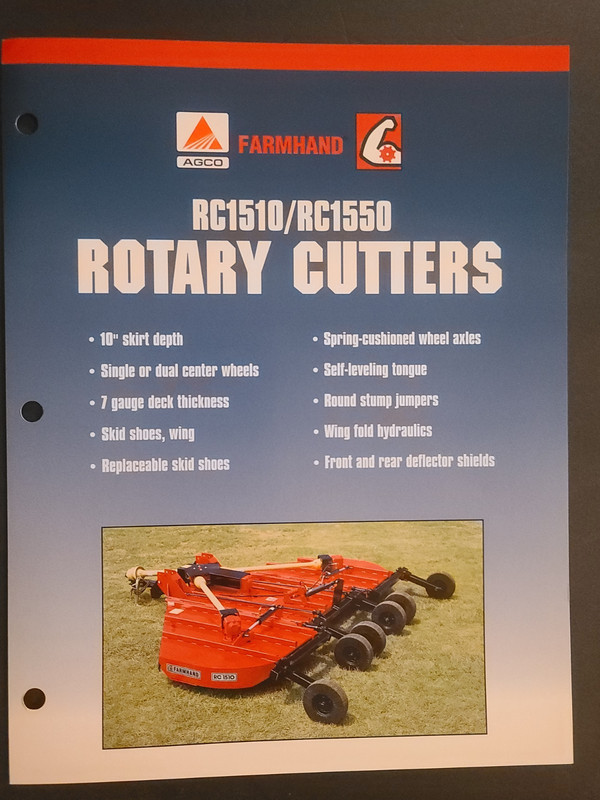 Vintage Agco Farmhand RC1510/RC1550 Series Rotary Cutters Brochure